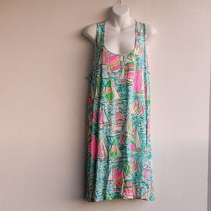 Lilly Pulitzer Racer Back Dress Sail Boat Print Size XL 100% Pima Cotton